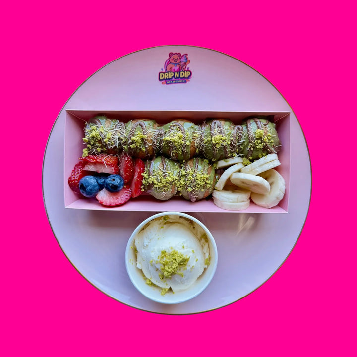 Dubai Chocolate Bubble Waffle Bites – Drip n Dip Café Fort Lauderdale