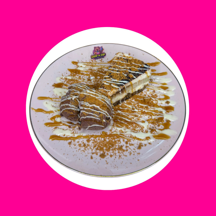 Tiramisu Magic Cake paired with rich chocolate ice cream, drizzled with caramel sauce, and finished with a sprinkle of Biscoff crumbs